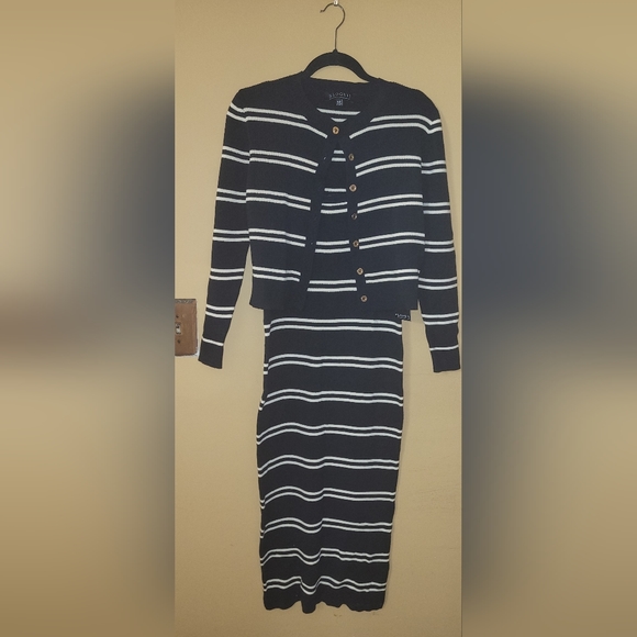 Cropped Striped Cardigan + Striped Cami Dress - Picture 3 of 6